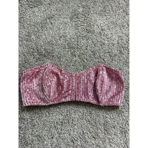 Out From Under Pink Velvet Sequin Bandeau Bra Top Strapless Small Petite
